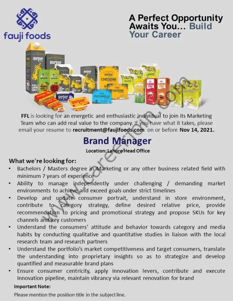 Fauji Foods Limited Jobs Branch Manager 01