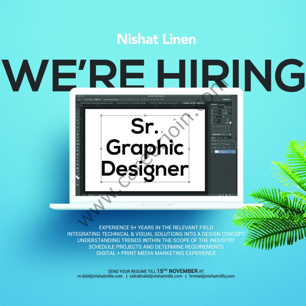 Nishat Linen NL Jobs Senior Graphic Designer 