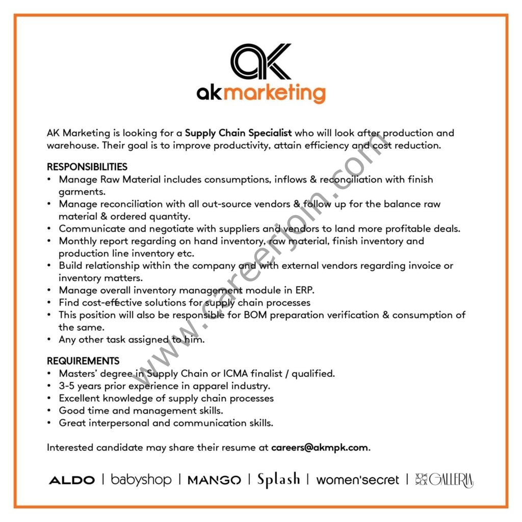 AK Marketing Pvt Ltd Jobs Supply Chain Specialist 01