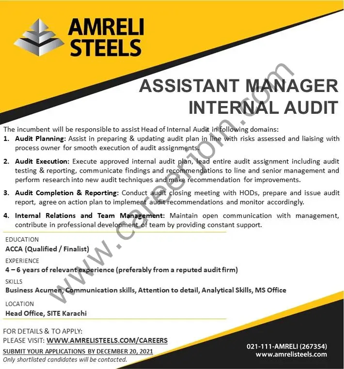 Amreli Steels Jobs Assistant Manager Internal Audit 01
