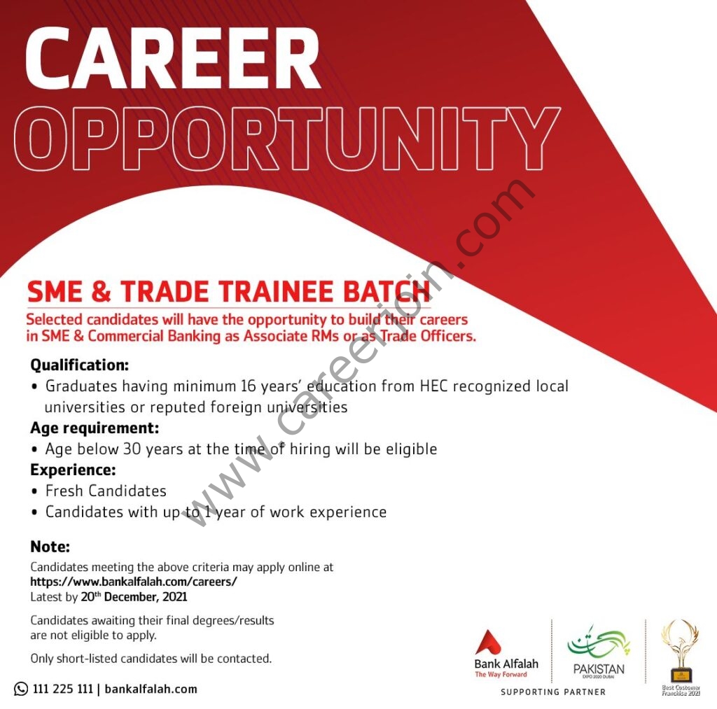 Bank Alfalah Limited SME & Trade Trainee Batch 2021 01