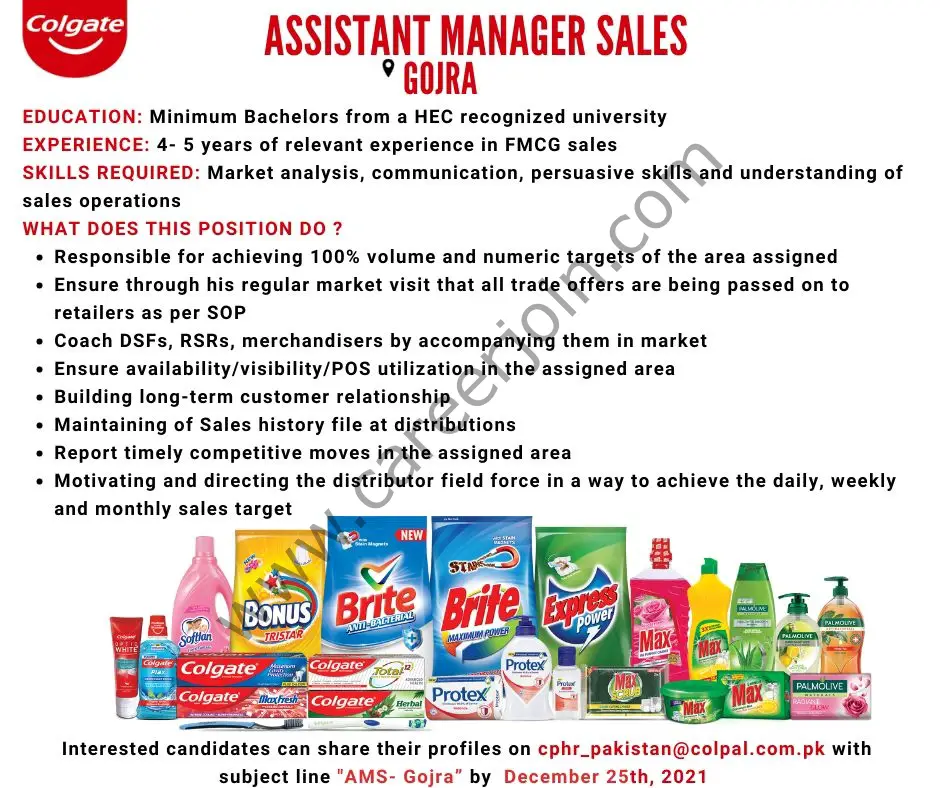 Colgate Pamolive Pakistan Jobs Assistant Manager Sales 01