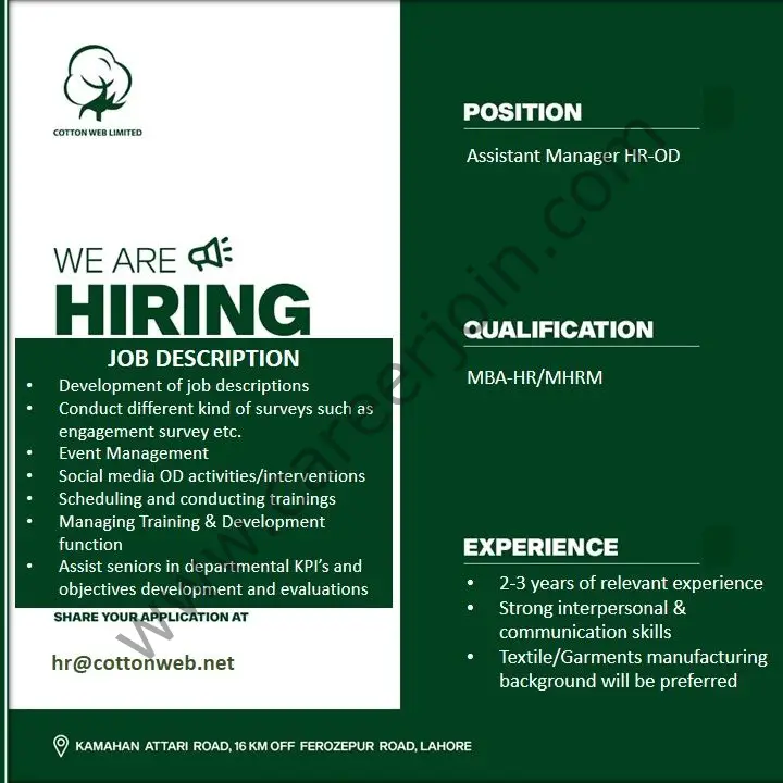 CottonWeb Limited Jobs Assistant Manager HR OD 01