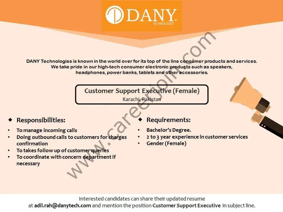 Dany Technologies Jobs Customer Support Executive 01