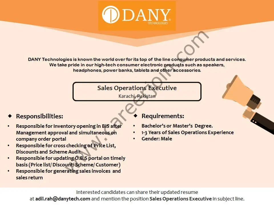 DANY Technologies Inc Jobs Sales Operations Executive 01