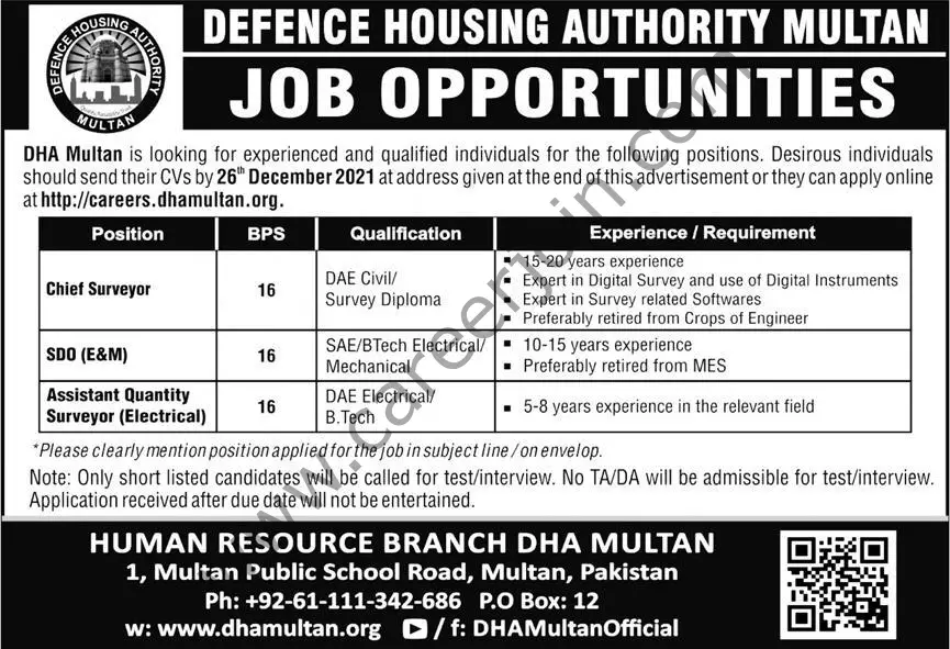 Defence Housing Authority DHA Multan Jobs 19 December 2021 Express 