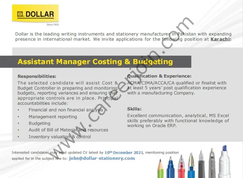 Dollar Industries Jobs Assistant Manager Costing & Budgeting 01
 