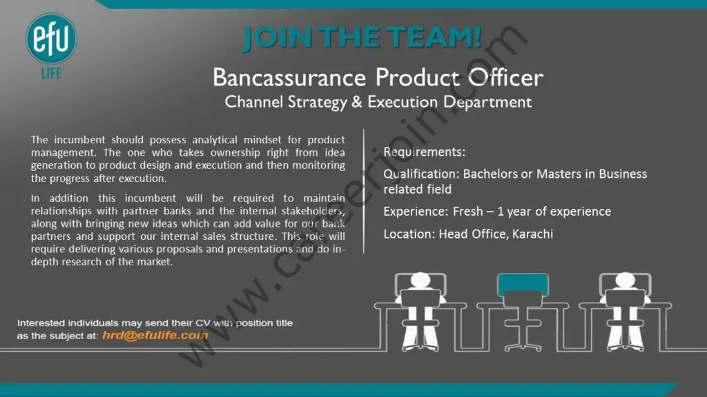 EFU Life Assurance Company Pvt Ltd Jobs Bancassurance Product Officer 01