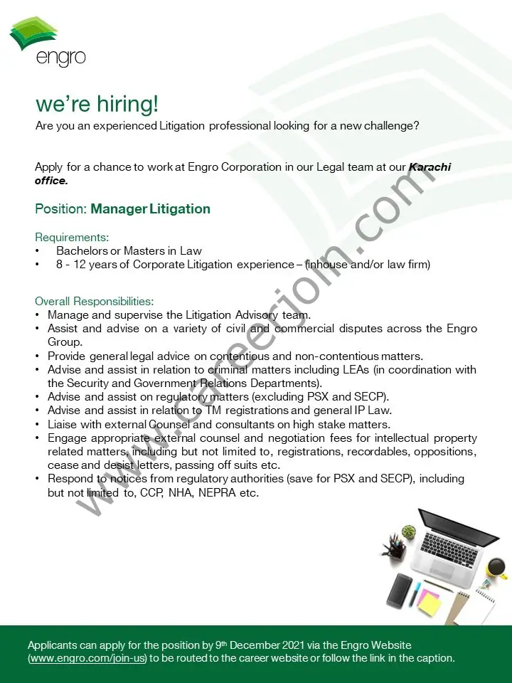 Engro Corporation Limited Jobs Manager Ligitation 
