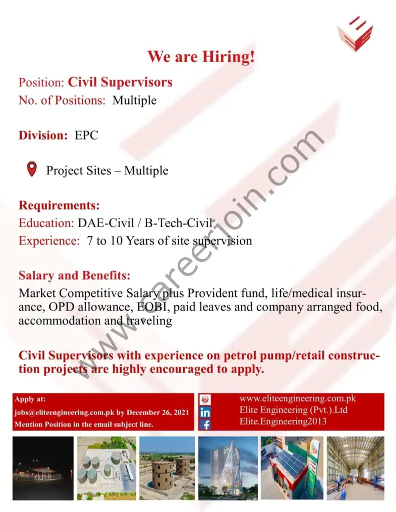 Elite Engineering Pvt Ltd Jobs Civil Supervisors 01