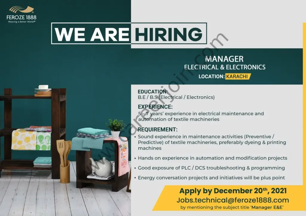 Feroze1888 Mills Limited Jobs Manager Electrical & Electronics 01