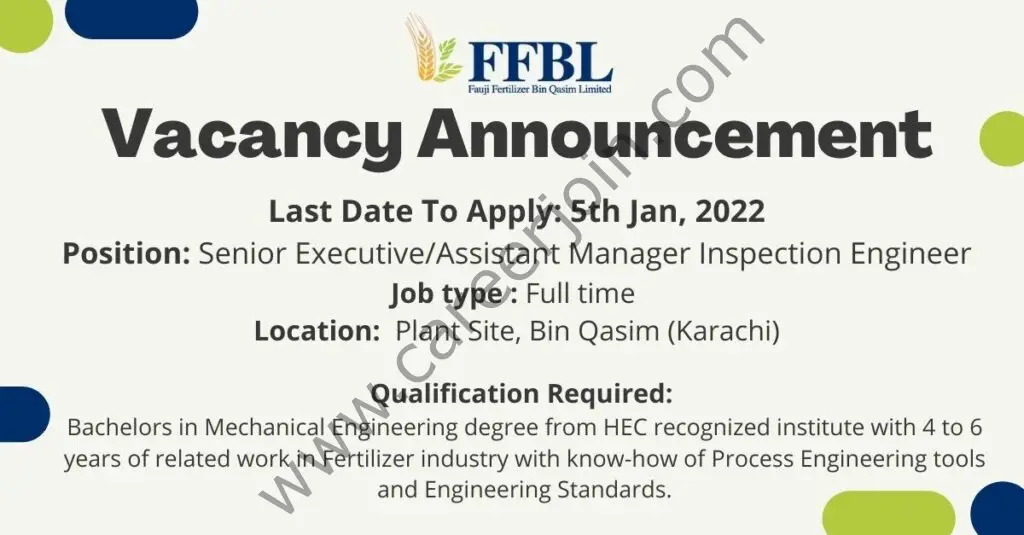 Fauji Fertilizer Bin Qasim Ltd FFBL Jobs January 2022 02