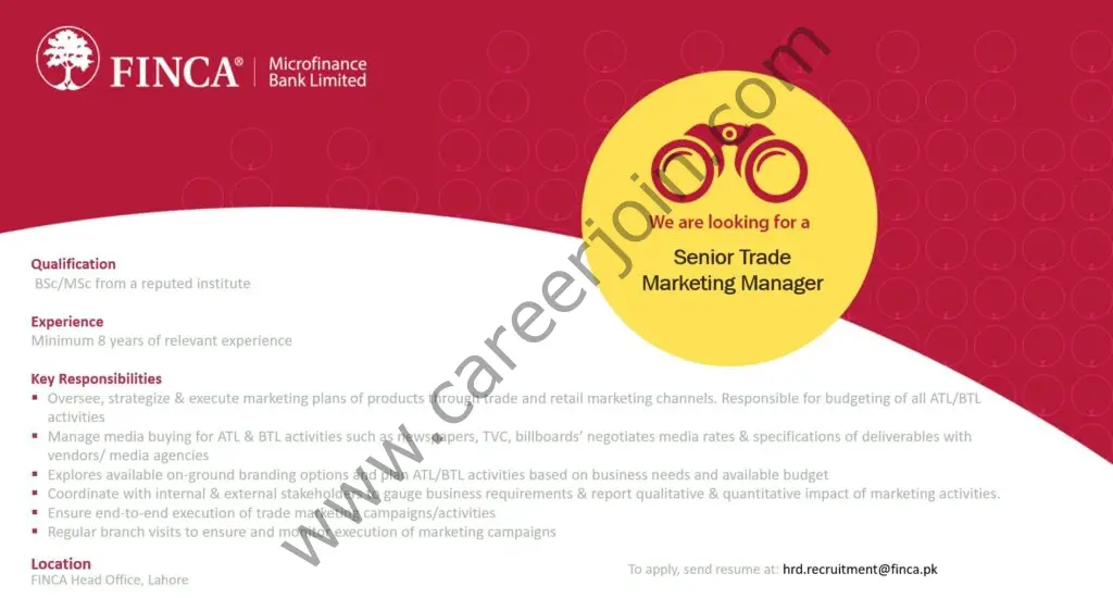 FINCA Microfinance Bank Ltd Jobs Senior Trade Marketing Manager 01