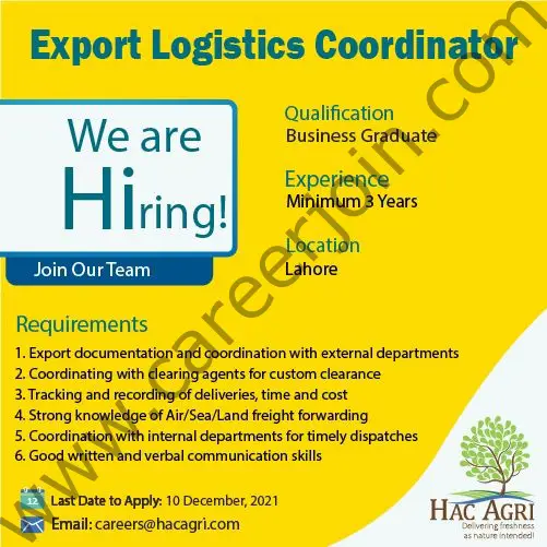 HAC Agri Pvt Ltd Jobs Export Logistics Coordinator 01