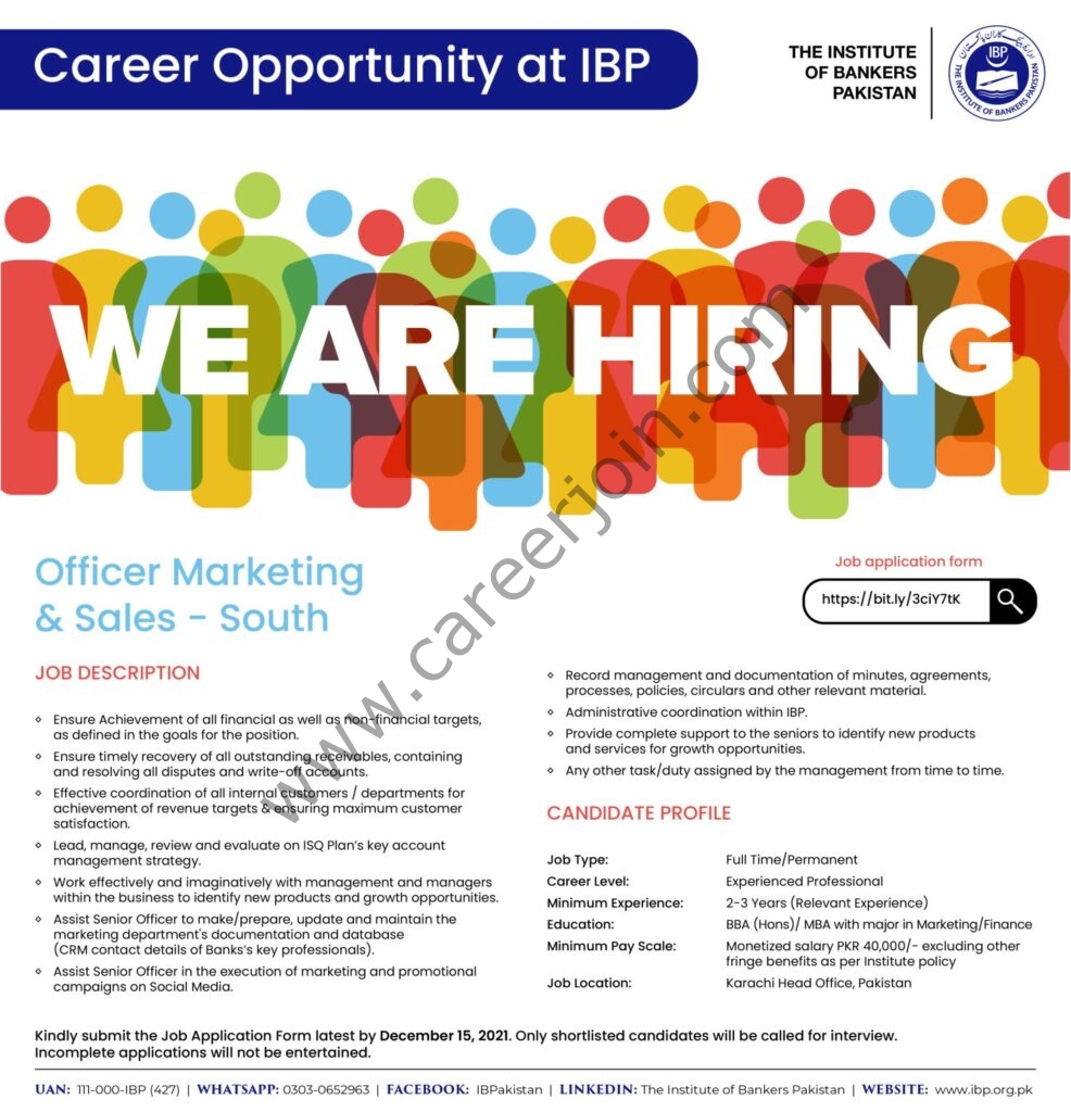 The Institute Of Bankers Pakistan IBP Jobs Officer Marketing & Sales 01