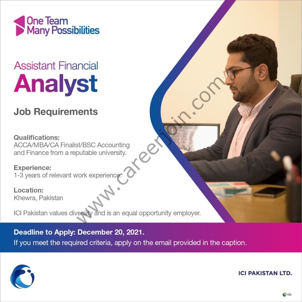 ICI Pakistan Limited Jobs Assistant Financial Analyst 01