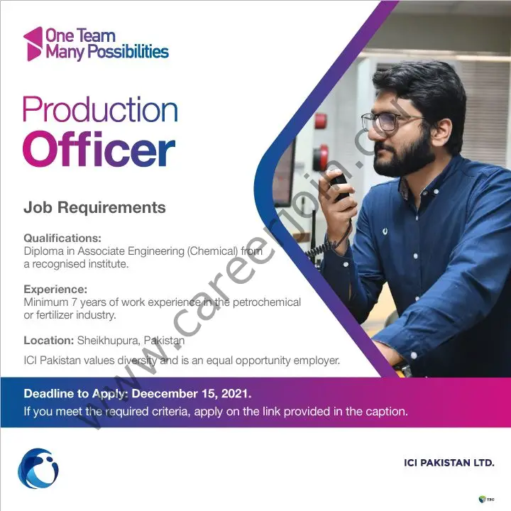 ICI Pakistan Limited Jobs Production Officer 01
