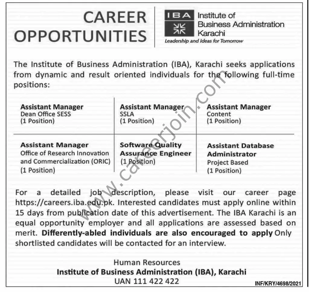 Institute of Business Administration IBA Karachi Jobs 19 December 2021 Dawn