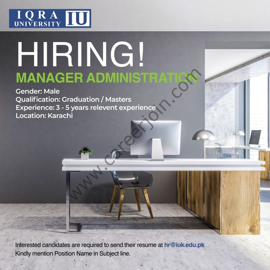 Iqra University IU Jobs Manager Administration 01