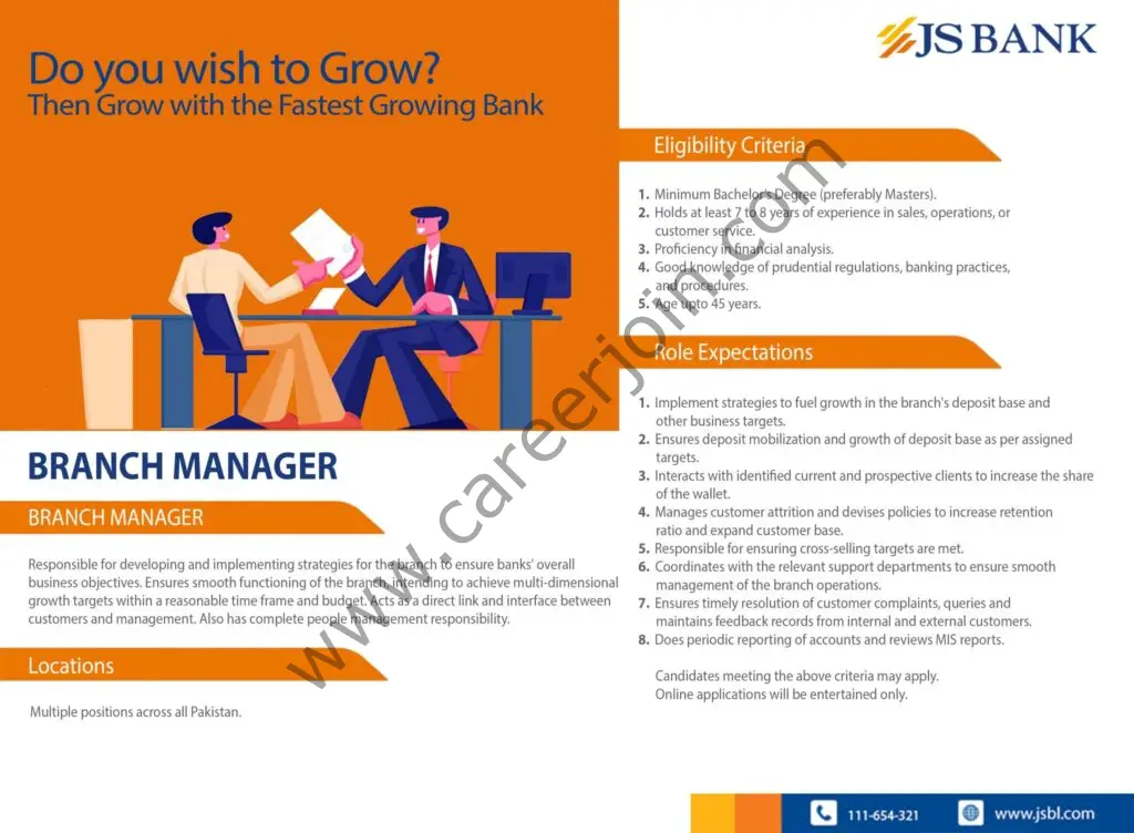 JS Bank Jobs Branch Manager 01