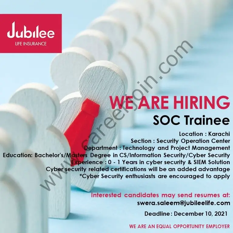 Jubilee Life Insurance Company Limited Jobs SOC Trainee 01