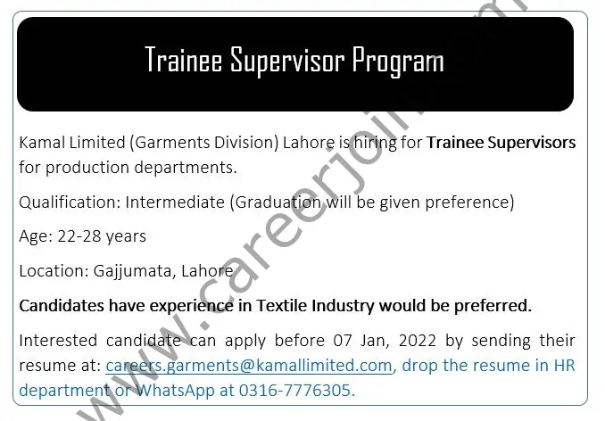 Kamal Limited Trainee Supervisor Program 2022 01