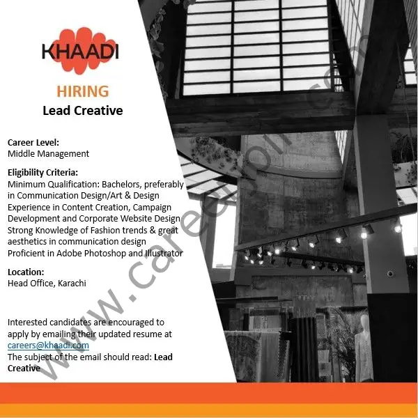 Khaadi SMC Pvt Ltd Jobs Lead Creative 01
