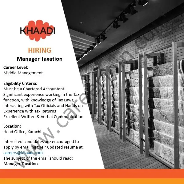 Khaadi SMC Pvt Ltd Jobs Manager Taxation 01