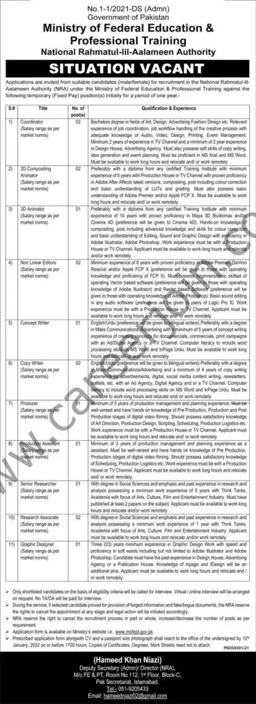 Ministry of Federal Education & Professional Training Jobs 26 December 2021 Express