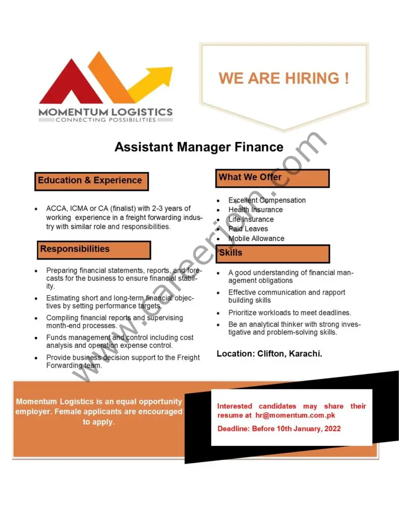 Momentum Logistics Pvt Ltd Jobs Assistant Manager Finance 01
