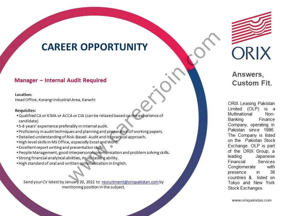 Orix Leasing Pakistan Ltd Jobs Manager Internal Audit 01