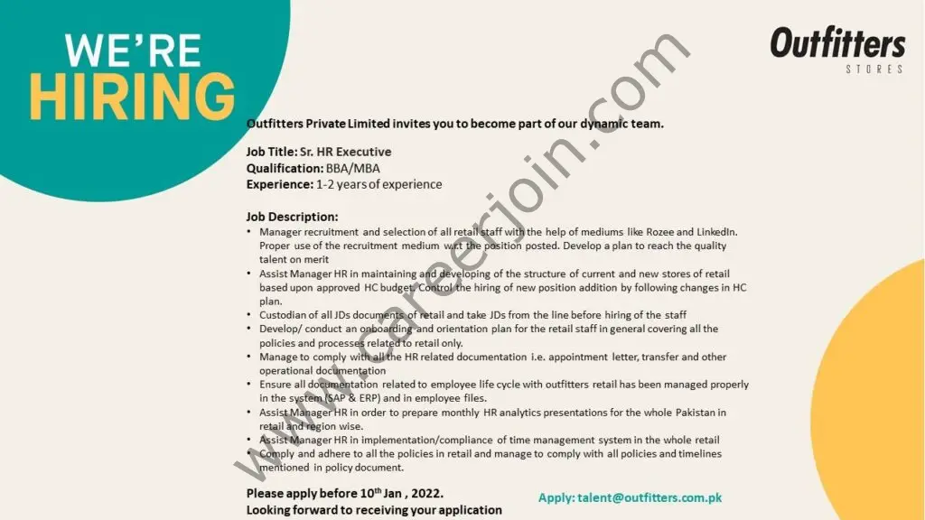Outfitters Stores Pvt Ltd Jobs Senior HR Executive 01