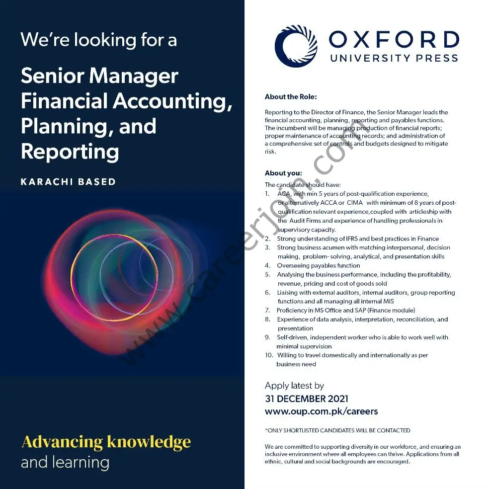 Oxford University Press OUP Jobs Senior Manager Financial Accounting , Planning and Reporting 01