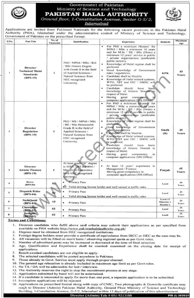 Pakistan Halal Authority PHA ministry of Science & Technology Jobs 12 December 2021 Express Tribune