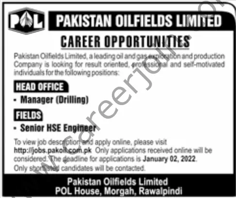 Pakistan Oilfields Ltd POL Jobs 26 December 2021 Jang