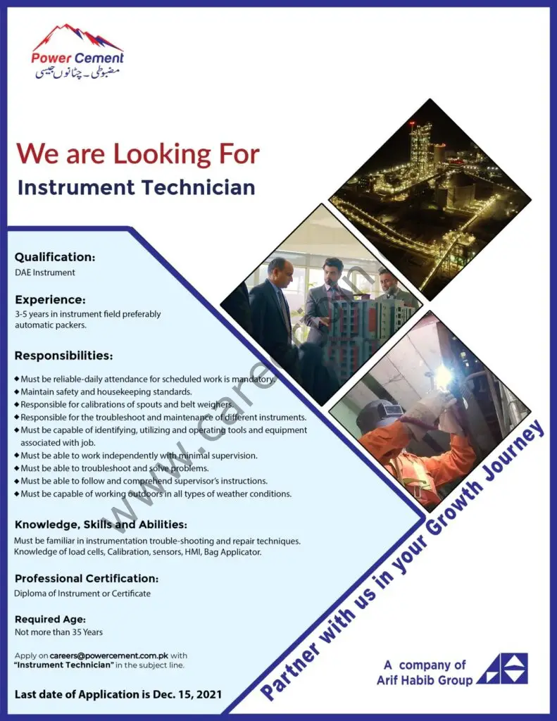 Power Cement Pvt Ltd Jobs Instrument Technician 01