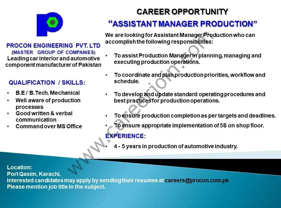 Procon Engineering Pvt Ltd Jobs Assistant Manager Production 01