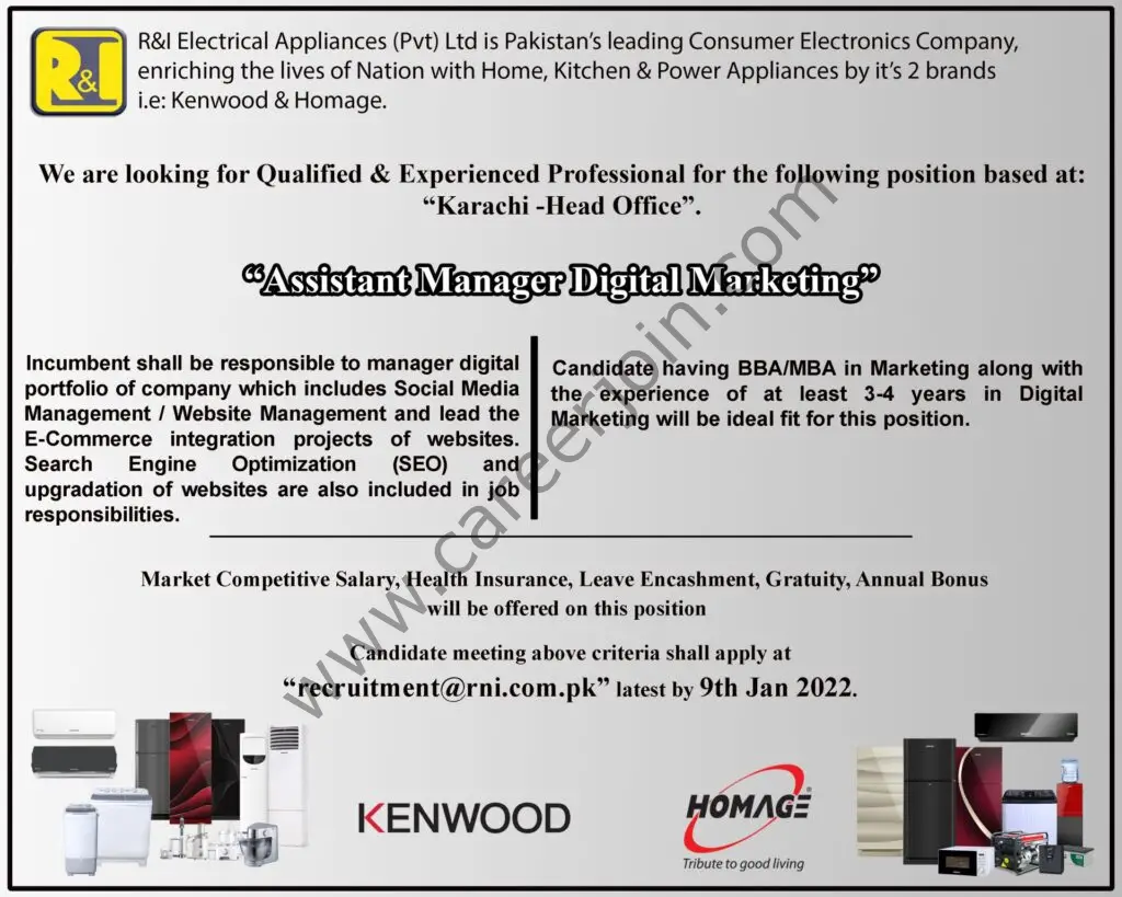 R&I Electrical Appliances Pvt Ltd Jobs Assistant Manager Digital Marketing 01