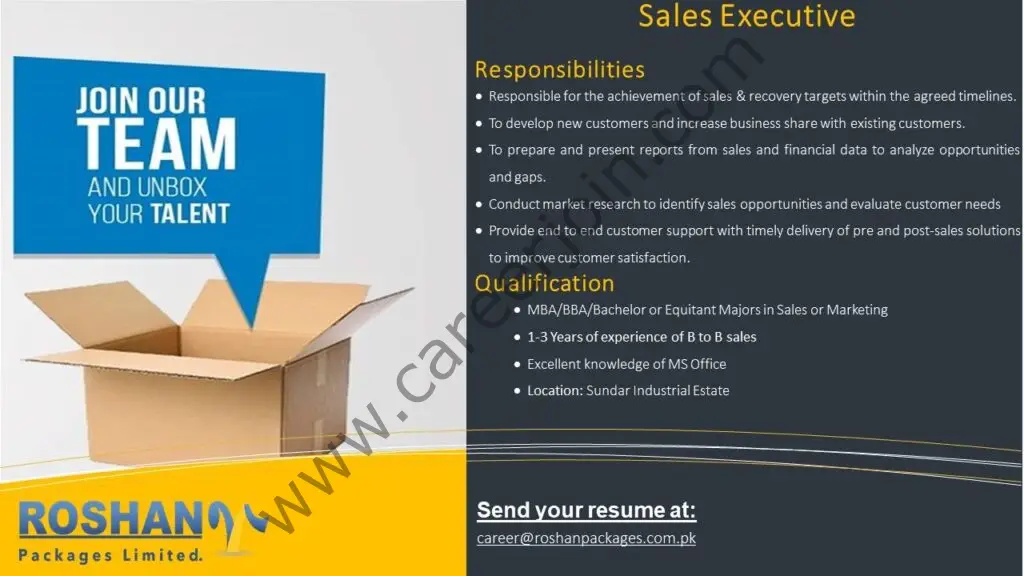 Roshan Packages Limited Jobs Sales Executive 01