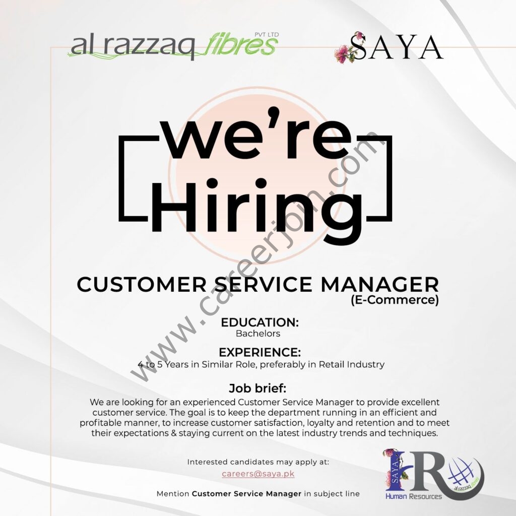 SAYA Jobs Customer Service Manager 01