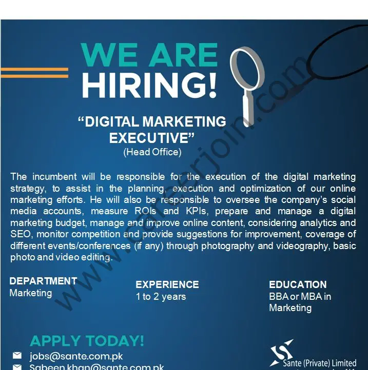 Sante Pvt Ltd Jobs Digital Marketing Executive 01