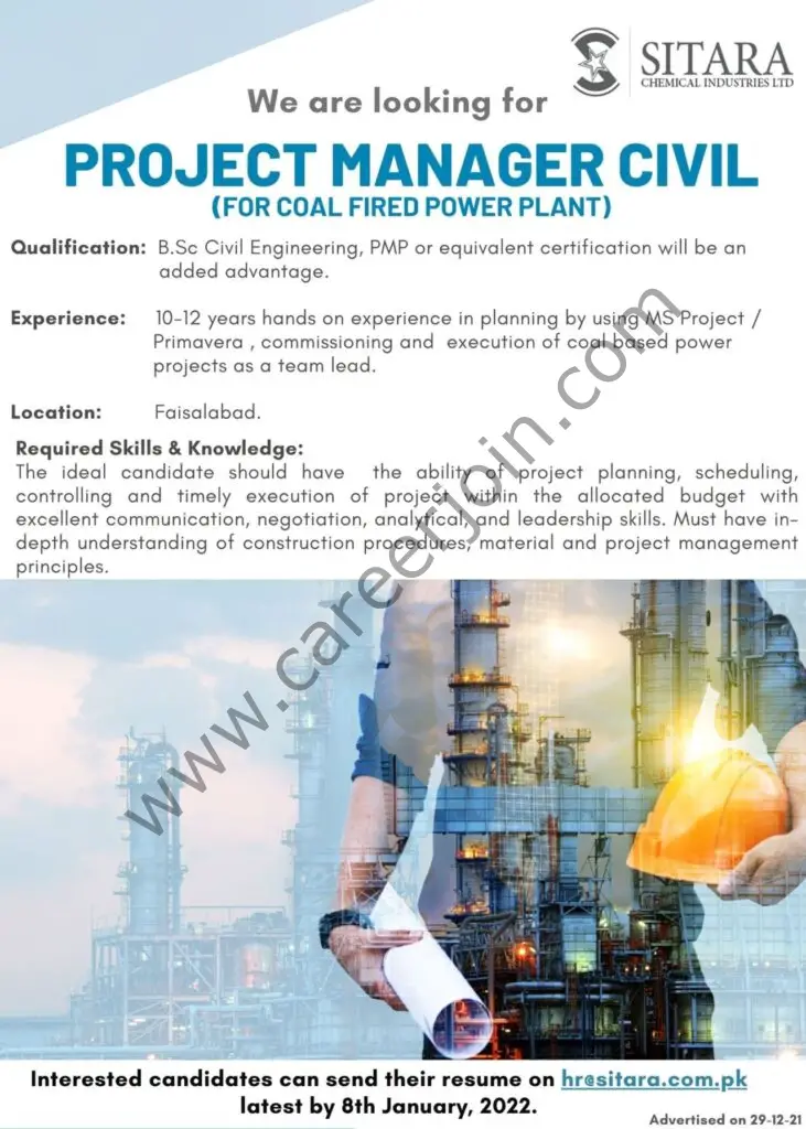 Sitara Chemical Industries Ltd Jobs Project Manager Civil 01