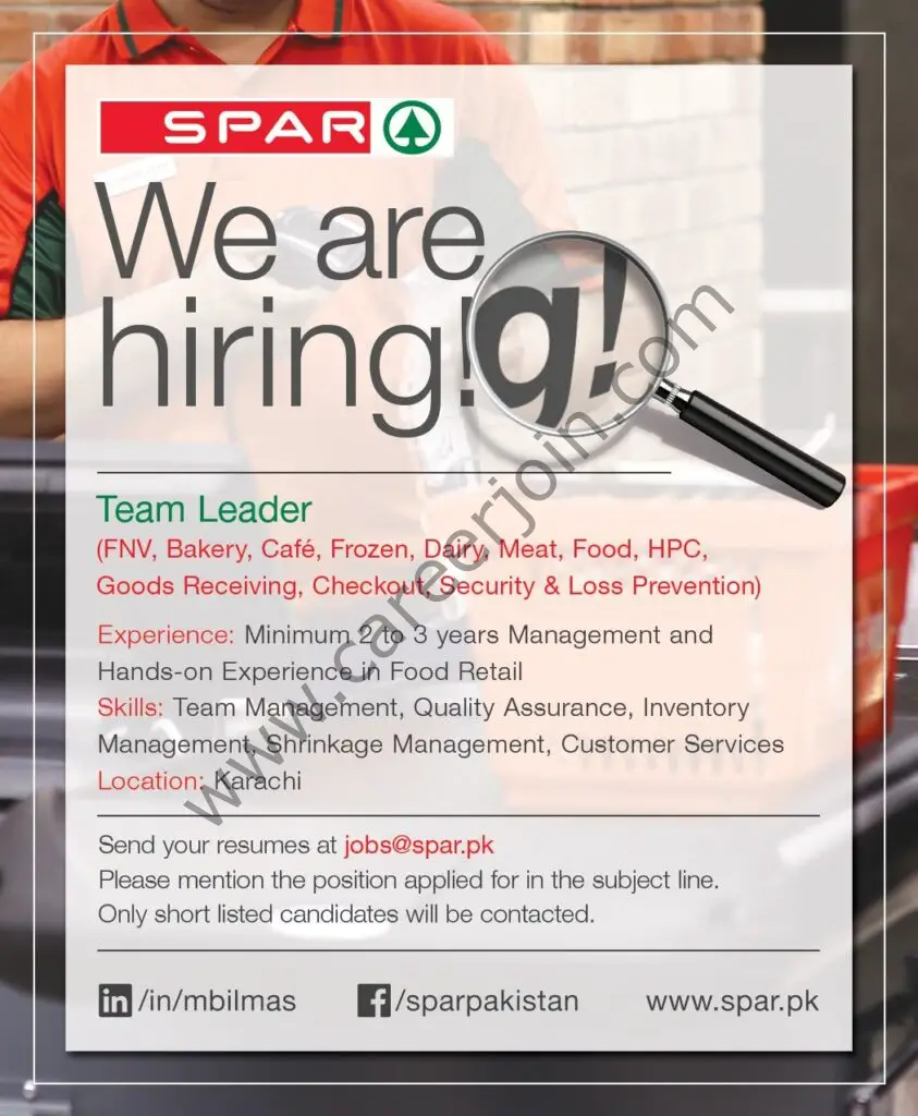 SPAR Pakistan Jobs Team Leader 01