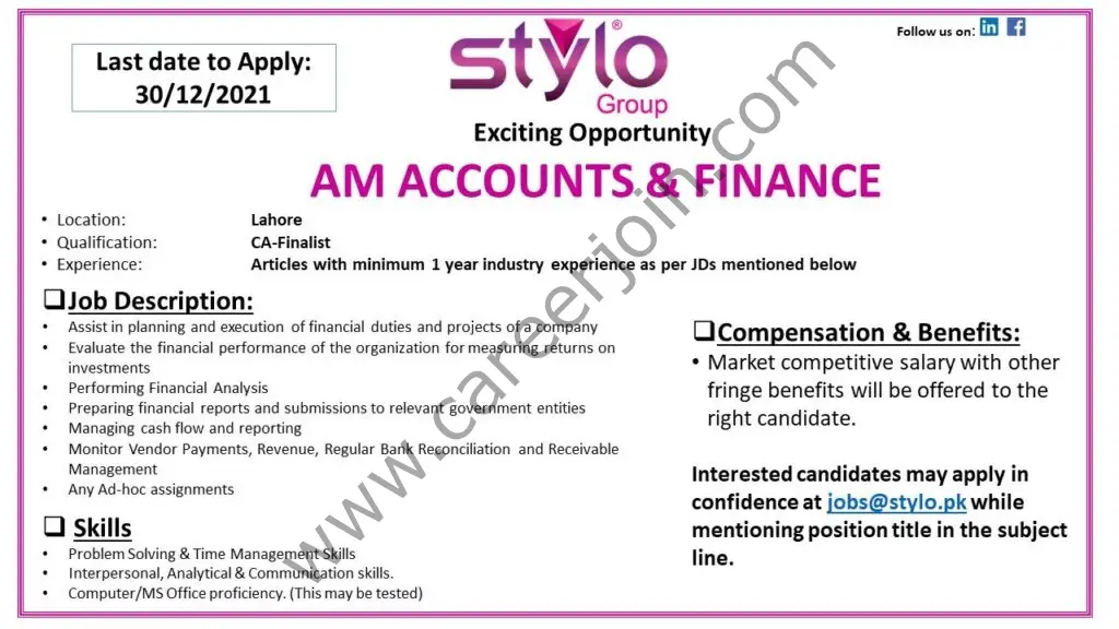 Stylo Pvt Ltd Jobs AM Accounts & Finance 01