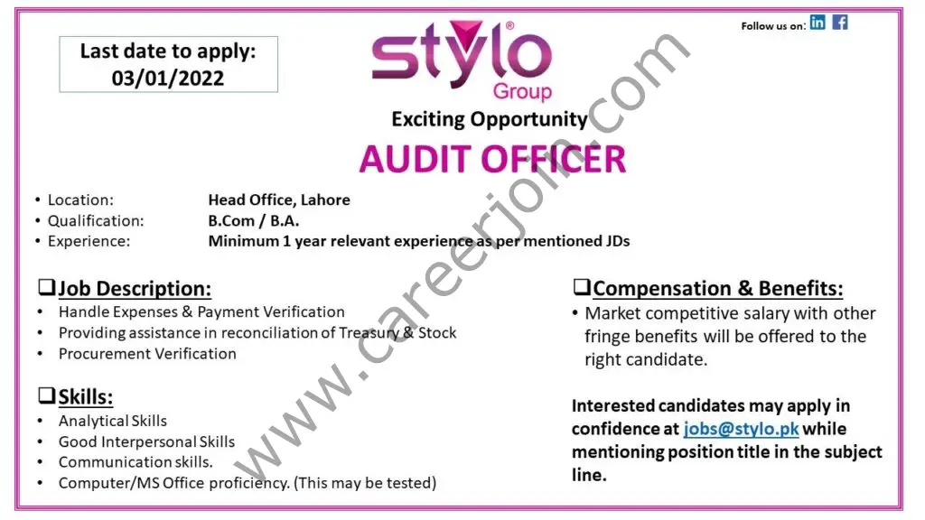 Stylo Pvt Ltd Jobs Audit Officer 01
