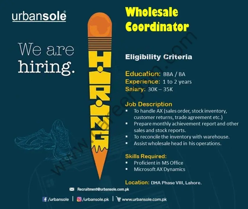 Urbansole Jobs WholeSale Coordinator 01