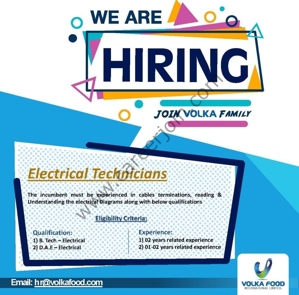 Volka Foods International Limited Jobs Electrical Technicians 01