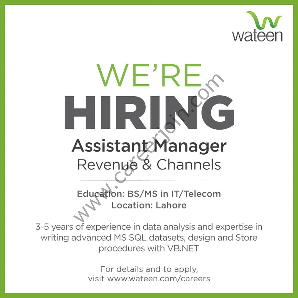 Wateen Telecom Pakistan Jobs Assistant Manager Revenue And Channels 01