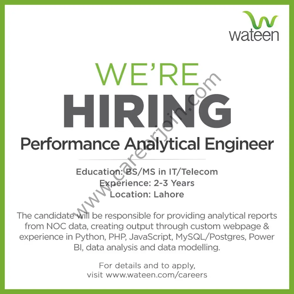 Wateen Telecom Pakistan Jobs Performance Analytical Engineer 01