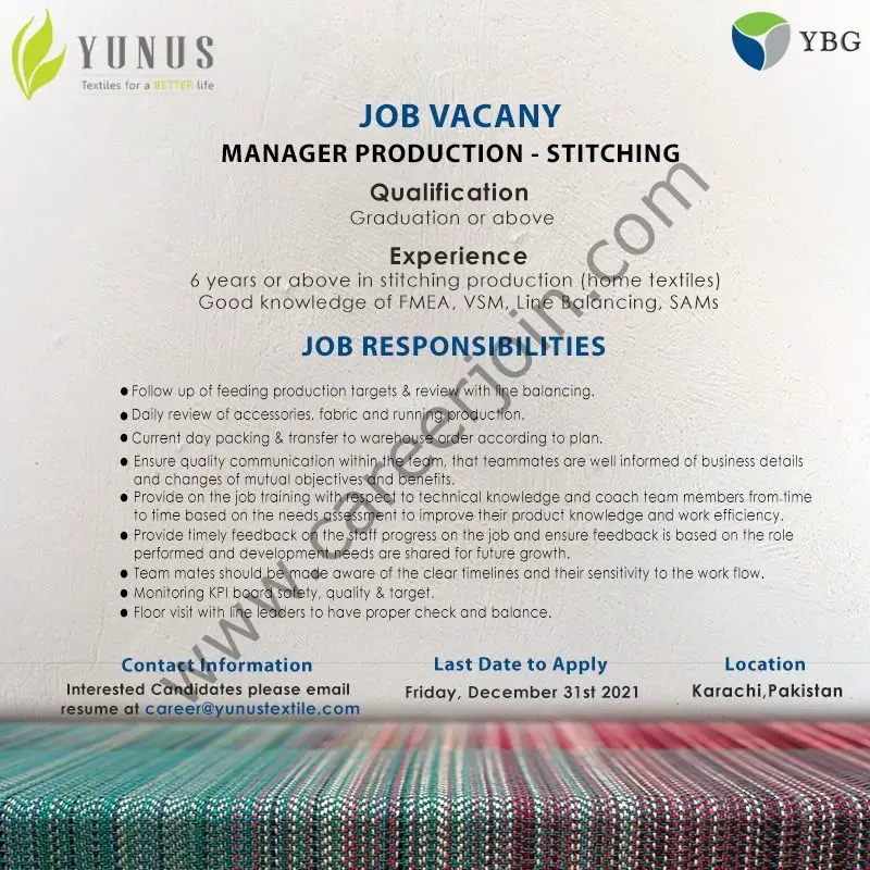 Yunus Textile Mills Jobs Manager Production Stitching 01